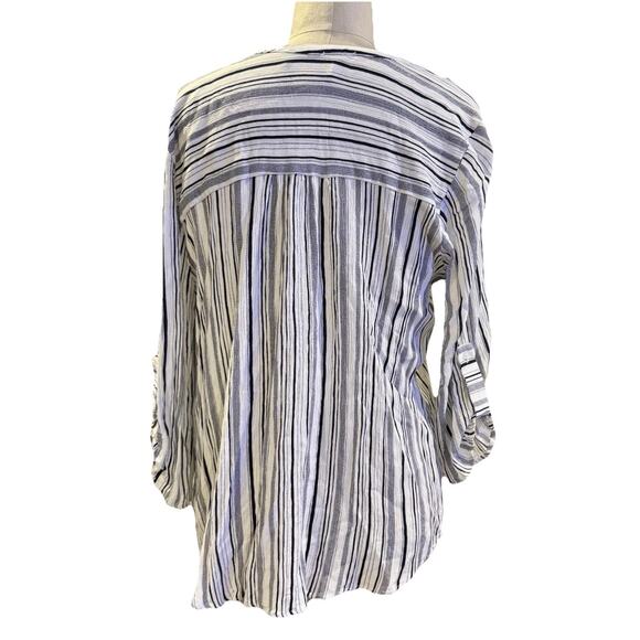 Faith And Joy Rayon Roll Tab Sleeve Striped Light Shirt Fits Like Large (xl Tag) - Picture 4 of 7